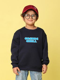 Nusyl - Boys Navy Blue Cosmic Chill Text Printed Oversized Sweatshirt