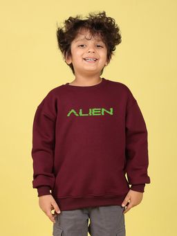 Nusyl - Boys Burgundy Aline Text Printed Oversized Sweatshirt