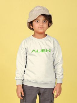 Nusyl - Boys White Aline Text Printed Oversized Sweatshirt