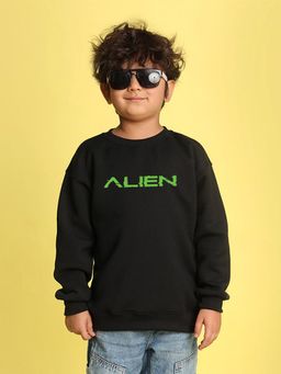 Nusyl - Boys Black Aline Text Printed Oversized Sweatshirt