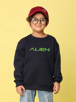 Nusyl - Boys Navy Blue Aline Text Printed Oversized Sweatshirt