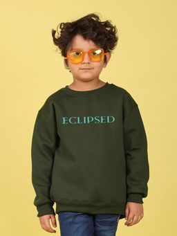 Nusyl - Boys Olive Eclipsed Text Printed Oversized Sweatshirt