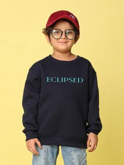 Nusyl - Boys Navy Blue Eclipsed Text Printed Oversized Sweatshirt