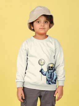 Nusyl - Boys White Space Astronaut Text Printed Oversized Sweatshirt