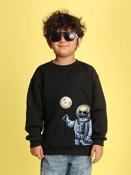 Nusyl - Boys Black Space Astronaut Text Printed Oversized Sweatshirt