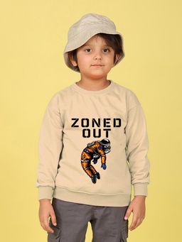 Nusyl - Boys Beige Zoned Out Text Printed Oversized Sweatshirt