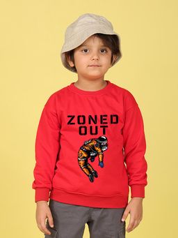 Nusyl - Boys Red Zoned Out Text Printed Oversized Sweatshirt