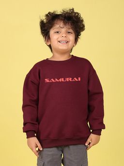 Nusyl - Boys Burgundy Samurai Text Printed Oversized Sweatshirt