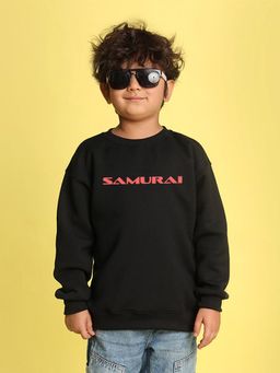 Nusyl - Boys Black Samurai Text Printed Oversized Sweatshirt