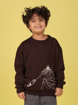 Nusyl - Boys Brown Warrior Text Printed Oversized Sweatshirt