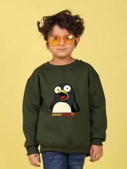 Nusyl - Boys Olive Dollfine Text Printed Oversized Sweatshirt
