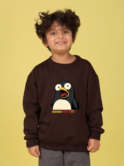 Nusyl - Boys Brown Dollfine Text Printed Oversized Sweatshirt