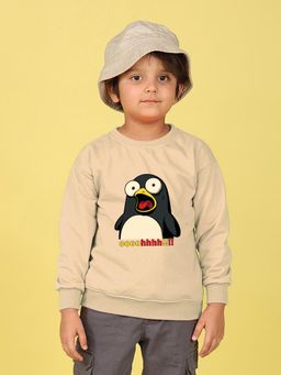 Nusyl - Boys Beige Dollfine Text Printed Oversized Sweatshirt