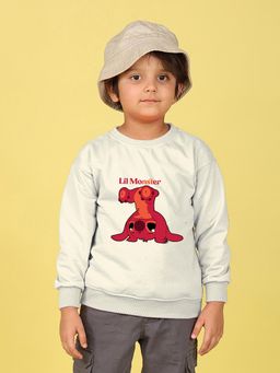 Nusyl - Boys White Lil Monster Text Printed Oversized Sweatshirt