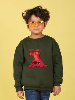Nusyl - Boys Olive Lil Monster Text Printed Oversized Sweatshirt