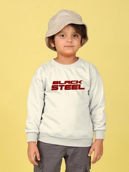 Nusyl - Boys White Black Still Text Printed Oversized Sweatshirt