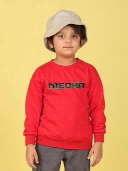 Nusyl - Boys Red Mecha Text Printed Oversized Sweatshirt