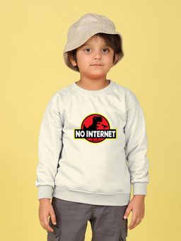 Nusyl - Boys White No Internet Text Printed Oversized Sweatshirt