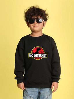 Nusyl - Boys Black No Internet Text Printed Oversized Sweatshirt