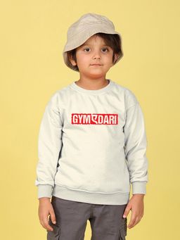 Nusyl - Boys White Gymdari Text Printed Oversized Sweatshirt