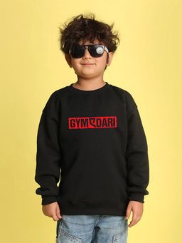 Nusyl - Boys Black Gymdari Text Printed Oversized Sweatshirt