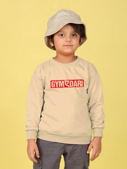 Nusyl - Boys Beige Gymdari Text Printed Oversized Sweatshirt