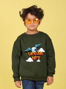Nusyl - Boys Olive Urban Act Text Printed Oversized Sweatshirt