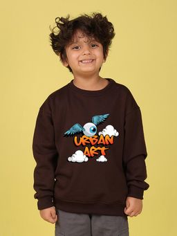 Nusyl - Boys Brown Urban Act Text Printed Oversized Sweatshirt
