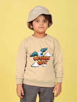 Nusyl - Boys Beige Urban Act Text Printed Oversized Sweatshirt