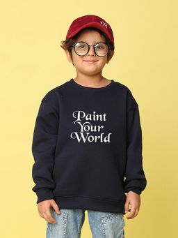 Nusyl - Boys Navy Blue Pain Your World Text Printed Oversized Sweatshirt
