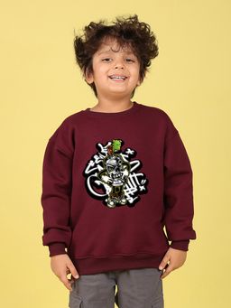 Nusyl - Boys Burgundy Angry Text Printed Oversized Sweatshirt