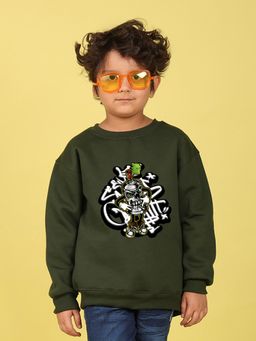 Nusyl - Boys Olive Angry Text Printed Oversized Sweatshirt