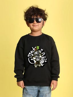 Nusyl - Boys Black Angry Text Printed Oversized Sweatshirt