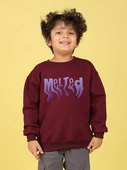 Nusyl - Boys Burgundy Melted Text Printed Oversized Sweatshirt