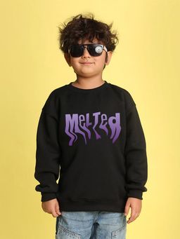 Nusyl - Boys Black Melted Text Printed Oversized Sweatshirt