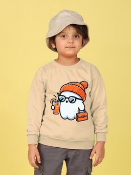 Nusyl - Boys Beige Happy Text Printed Oversized Sweatshirt