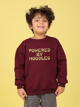 Nusyl - Boys Burgundy Power By Noodles Text Printed Oversized Sweatshirt