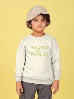 Nusyl - Boys White Power By Noodles Text Printed Oversized Sweatshirt