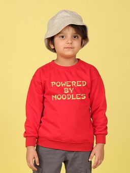 Nusyl - Boys Red Power By Noodles Text Printed Oversized Sweatshirt
