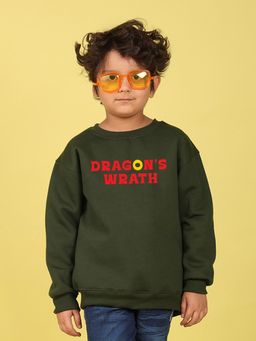 Nusyl - Boys Olive Dragon's Wrath Text Printed Oversized Sweatshirt