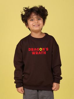 Nusyl - Boys Brown Dragon's Wrath Text Printed Oversized Sweatshirt