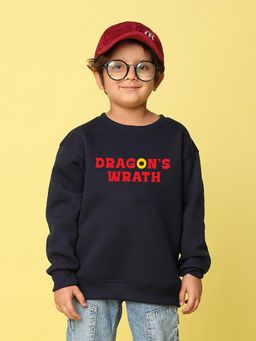 Nusyl - Boys Navy Blue Dragon's Wrath Text Printed Oversized Sweatshirt