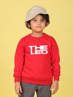 Nusyl - Boys Red The Leo Text Printed Oversized Sweatshirt