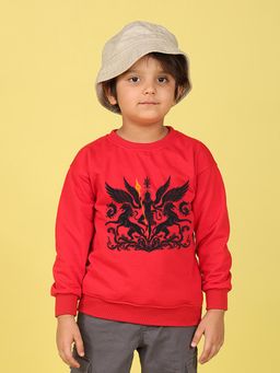 Nusyl - Boys Red Hores and Person Text Printed Oversized Sweatshirt