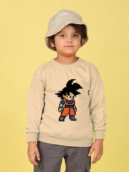 Nusyl - Boys Beige Anime Text Printed Oversized Sweatshirt