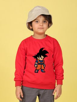 Nusyl - Boys Red Anime Text Printed Oversized Sweatshirt