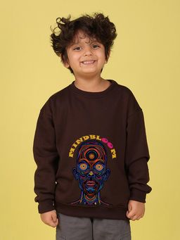 Nusyl - Boys Brown Mind Bloom Text Printed Oversized Sweatshirt