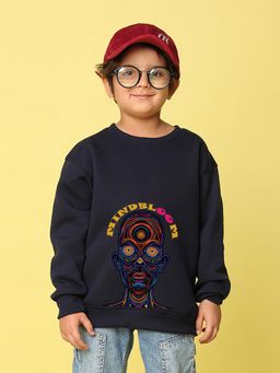 Nusyl - Boys Navy Blue Mind Bloom Text Printed Oversized Sweatshirt