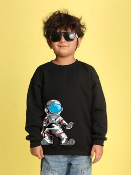 Nusyl - Boys Black Space Astronaut Text Printed Oversized Sweatshirt