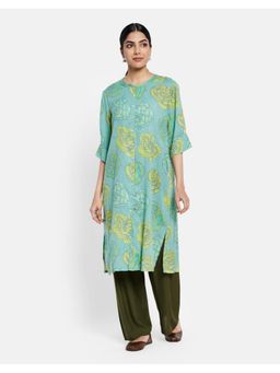 Fabindia - Blue Cotton Printed Knee Length Kurta